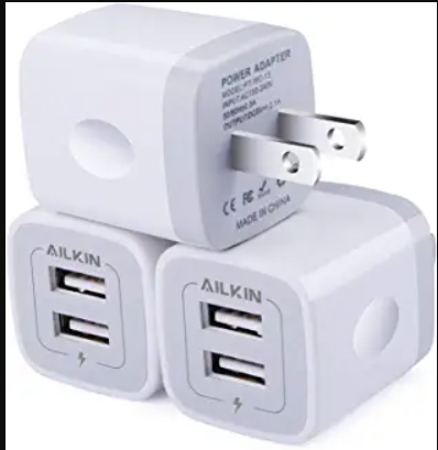 3-Pack 5V/2.1AMP Ailkin 2-Port USB Wall Charger