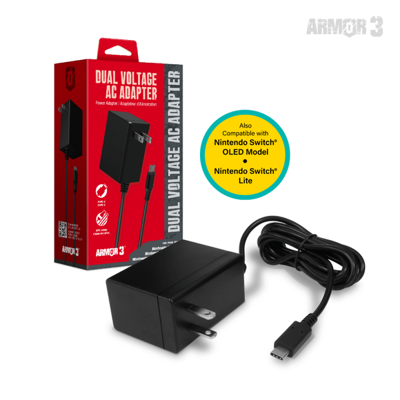 Armor3 Dual Voltage AC AdapterFor: Nintendo Switch® / Nintendo Switch® Lite Console® and Dock