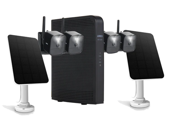 Lorex 4K 1TB Wi-Fi HaLow NVR System with Four Outdoor Battery Security Cameras and Solar Panels