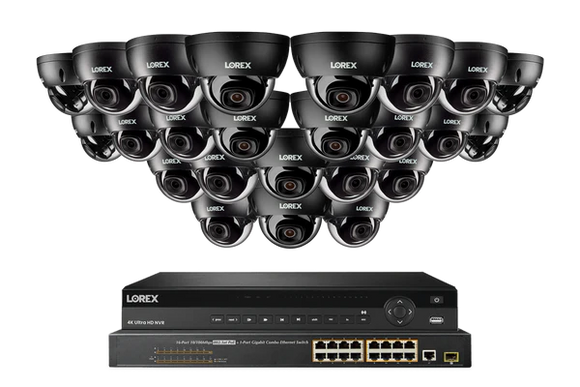 Lorex Elite Series 4K 32 Camera Capable 8TB Wired NVR System with 4MP (2K) A4 IP Dome Cameras