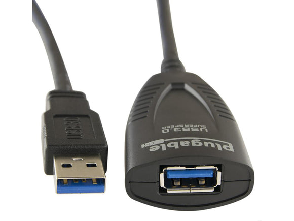 Plugable 5 Meter (16 Foot) USB 3.0 Active Extension Cable with AC Power Adapter, Back-Voltage Protection and Driverless Technology