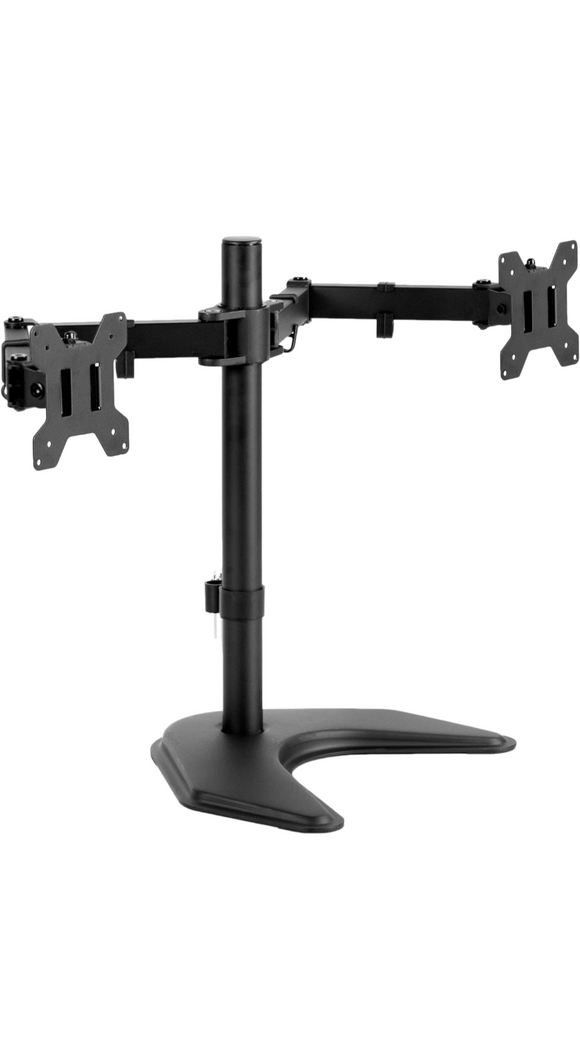 VIVO STAND-V002F Dual LED LCD Monitor Free-Standing Desk Stand for 2 Screens up to 27 Inch Heavy-Duty Fully Adjustable Arms with Max VESA 100x100mm