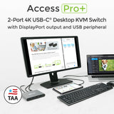 Access Pro+ 2-Port 4K USB-C Desktop KVM with DisplayPort output and USB peripheral (TAA).