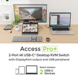 Access Pro+ 2-Port 4K USB-C Desktop KVM with DisplayPort output and USB peripheral (TAA).