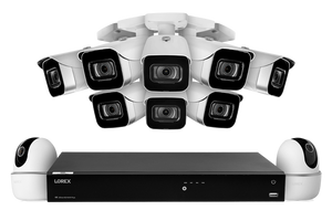 Lorex Fusion 4K 16-Channel 3TB Wired NVR System with 8 IP Bullet Cameras and Two 2K Pan-Tilt Cameras