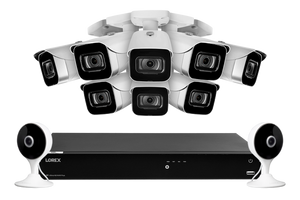 Lorex Fusion 4K 16-Channel 3TB Wired NVR System with 8 IP Bullet Cameras and Two 2K Indoor Wi-Fi Cameras