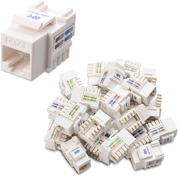 Cable Matters UL Listed 25-Pack RJ45 Keystone Jack in White and Keystone Punch-Down Stand