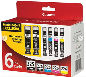 Canon PGI-225BK Black and CLI-226 B/C/M/Y Color Ink Cartridges (4530B012), Combo 6/Pack