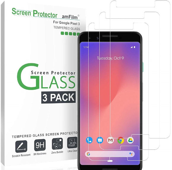 amFilm Glass Screen Protector for Google Pixel 3 (3 Pack) Tempered Glass Screen Protector
