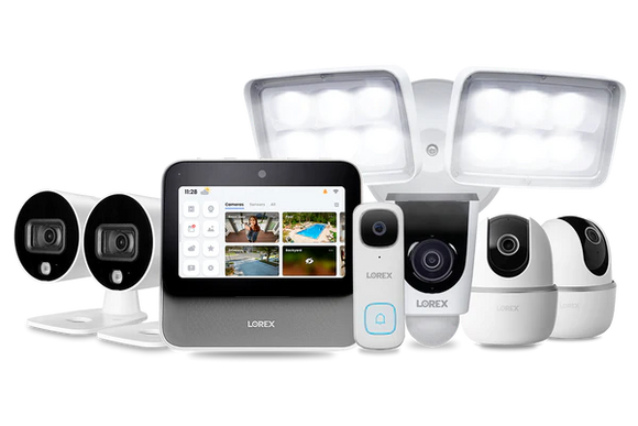 Lorex Smart Home Security Center with 2 Outdoor Cameras, 2 2K Pan-Tilt Indoor Cameras, 2K Doorbell and Floodlight Camera