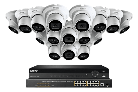 Lorex 4K 32-Channel Nocturnal NVR System with Nocturnal 3 IP Smart Dome Security Cameras with Real-Time 30FPS Recording and Listen-in Audio